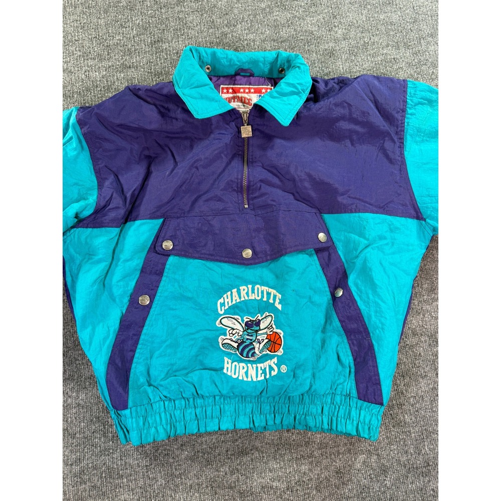 Vintage Nutmeg Charlotte Hornets 1/2 Zip Jacket Mens Large Teal Purple 90s NBA - Picture 7 of 16